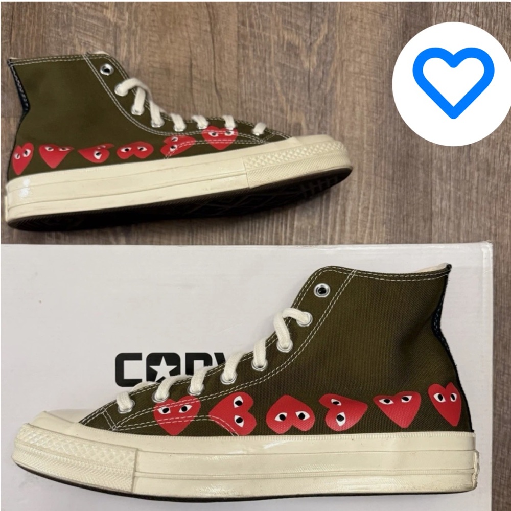 Green High-Top Sneakers with Red Heart Design Preloved w marks